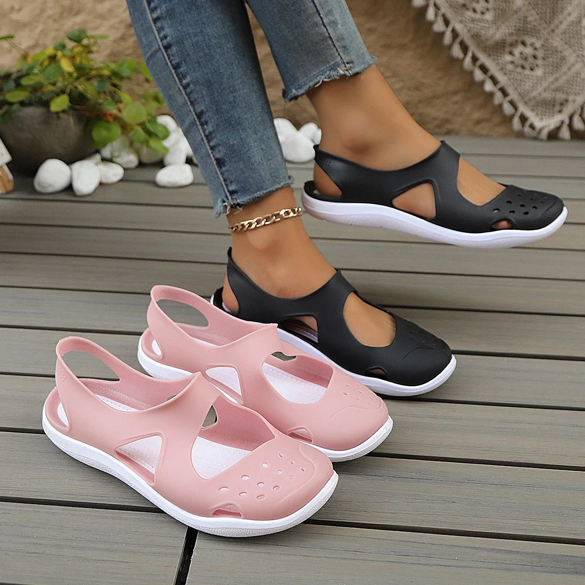Women Plastic Flat Sandals Casual Espadrilles