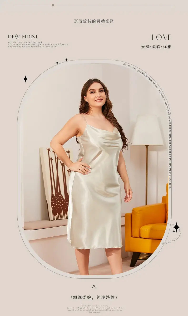 قميص نوم نسائي من الساتان بمقاسات كبيرة