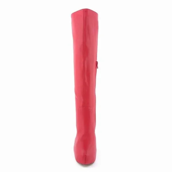 حذاء نسائي فوق الركبة – منصة من الجلد غير اللامع