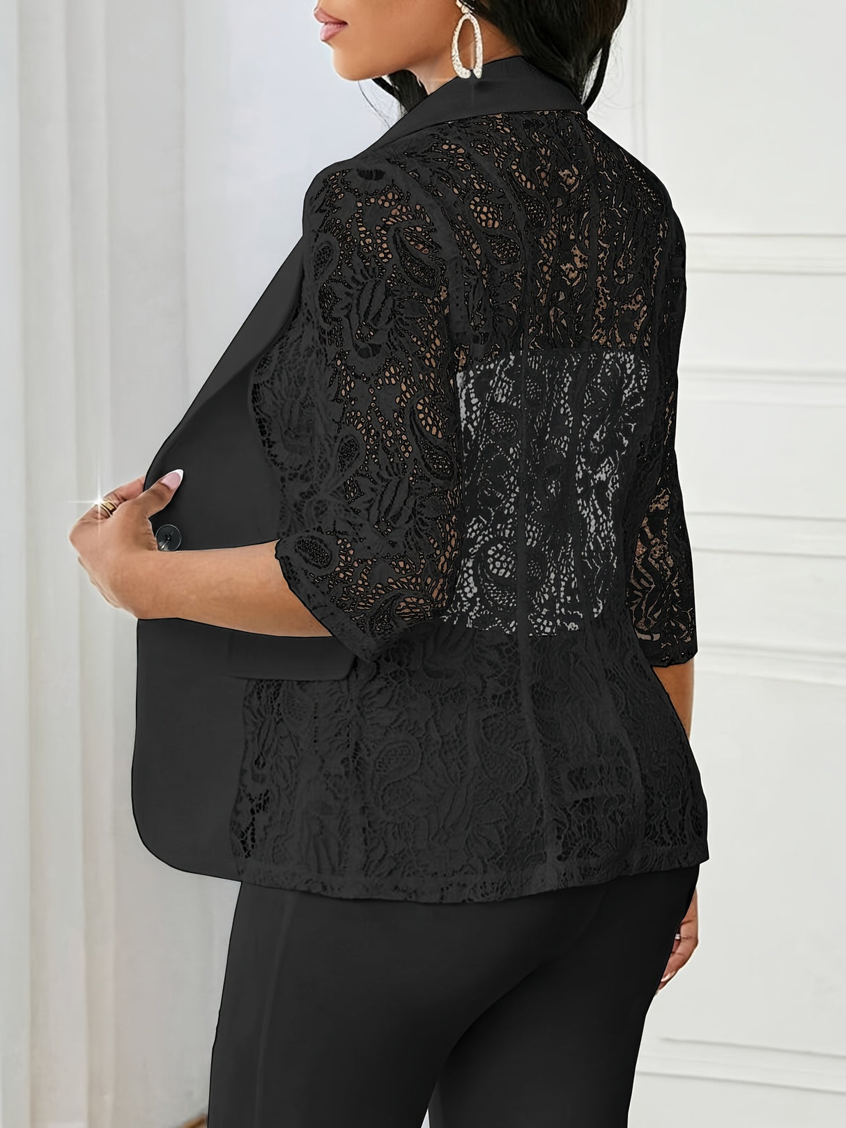 PatchworkÉlan™ – Lace Patchwork Blazer (European Style, Pocket Flaps, Button Front)