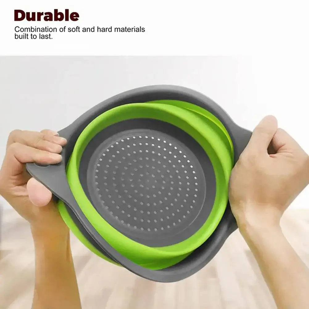Durable silicone fruit and vegetable cleaning basket, featuring collapsible design and eco-friendly materials.