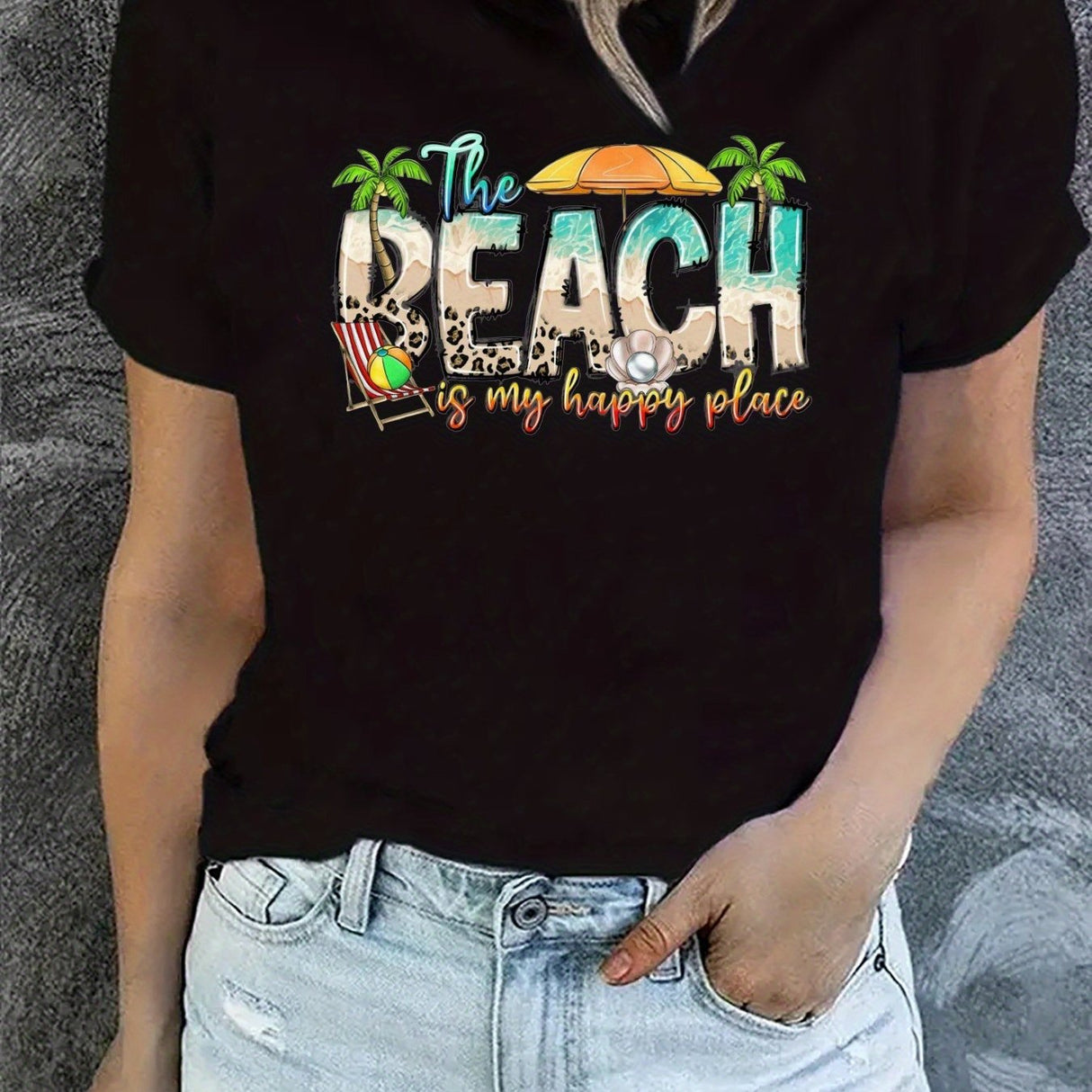 Beach Graphic Tee - 100% Cotton Crew Neck