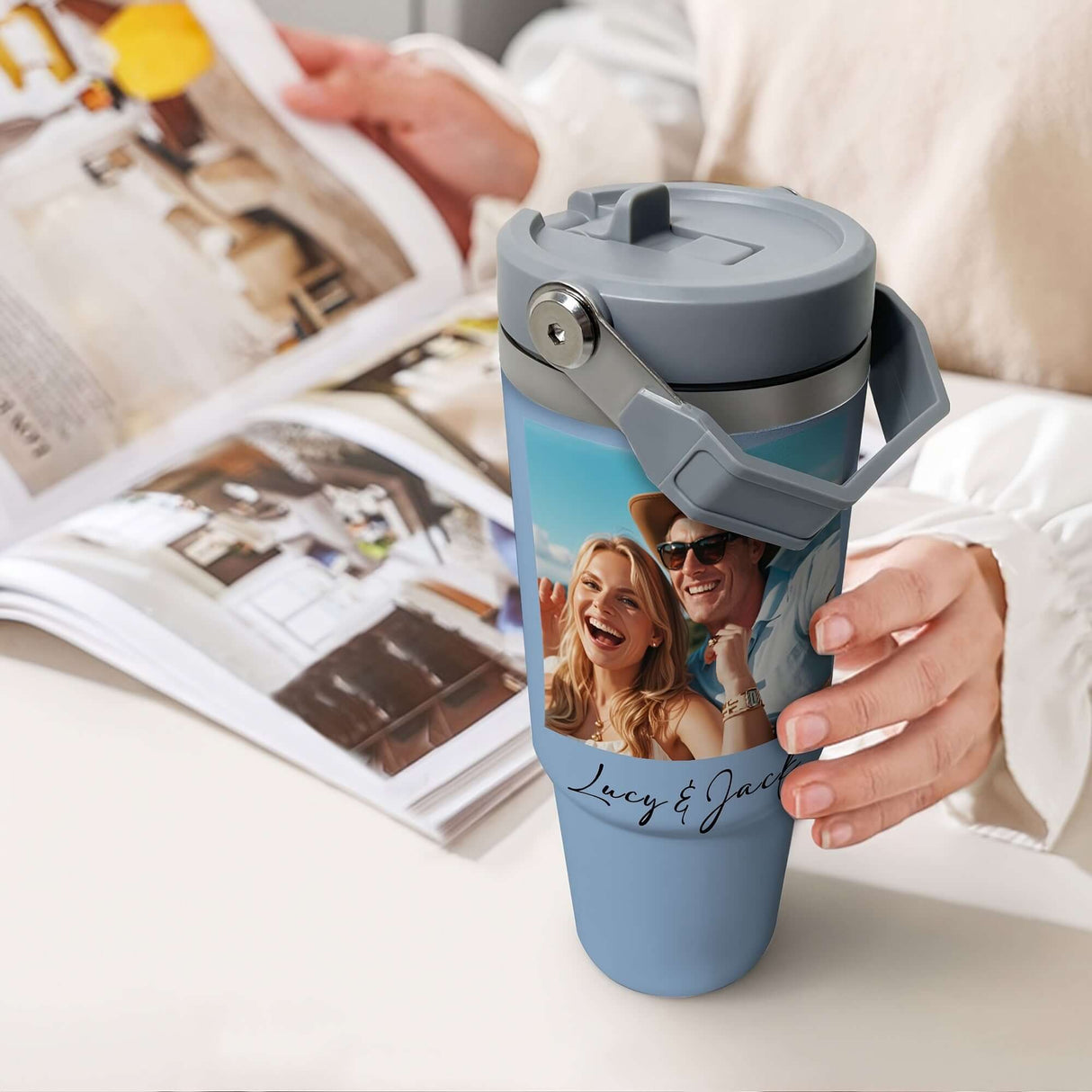 Tumbler With Handle & Straw - Custom Coffee Cup