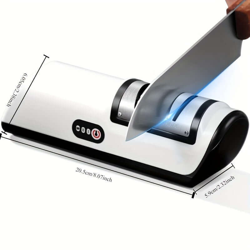 2-Stage Electric Knife Sharpener by ZERNBER, USB rechargeable, designed for precision sharpening with sleek white design.