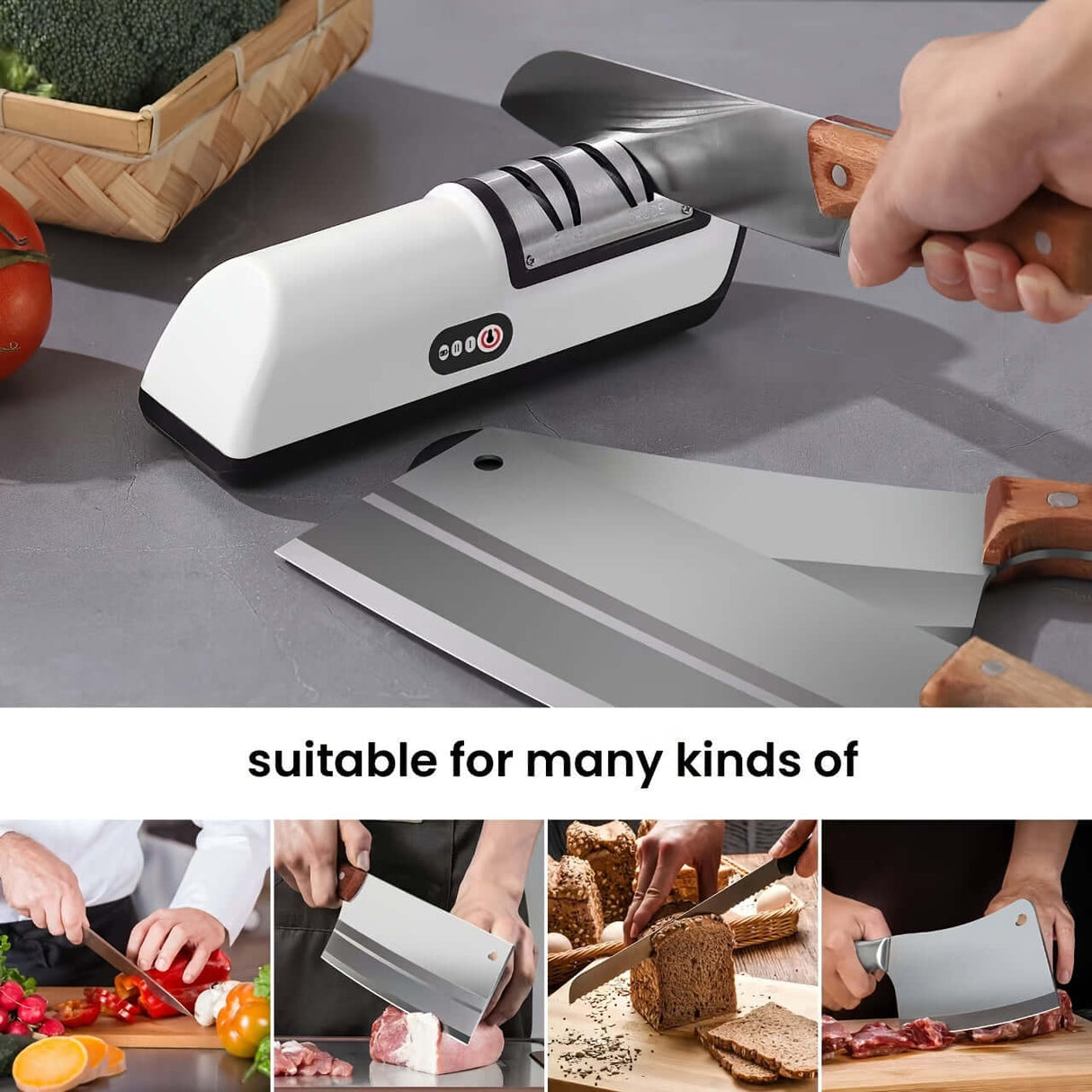 2-stage electric knife sharpener for all types of knives, USB rechargeable, efficient kitchen tool by ZERNBER.