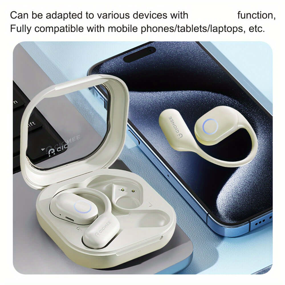 Gionee wireless noise cancelling headphones in case, compatible with mobile devices, showcasing modern design and functionality.