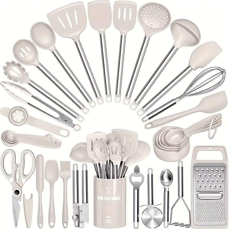 34pcs silicone kitchen utensils set by SKROAM, featuring various tools in a stylish design.