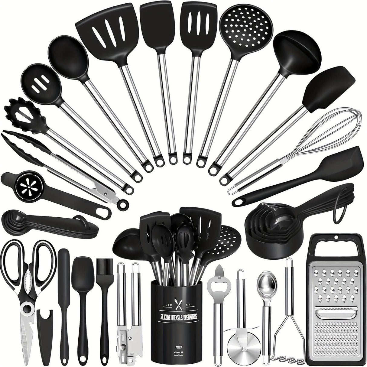 34pcs silicone kitchen utensils set by SKROAM in black, perfect for festive cooking and baking.
