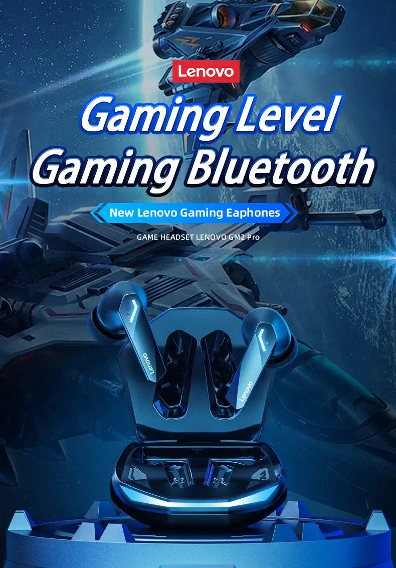 Lenovo GM2 Pro Bluetooth 5.3 earphones with active noise cancellation for gaming and sports use.
