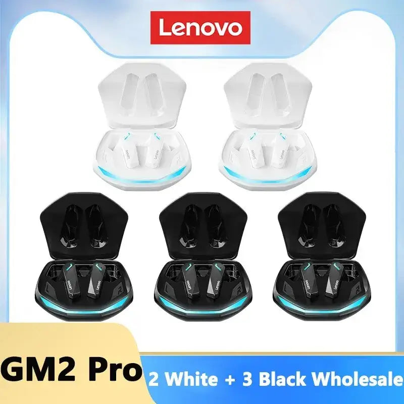 Lenovo GM2 Pro Bluetooth earphones charging cases in white and black for wholesale.