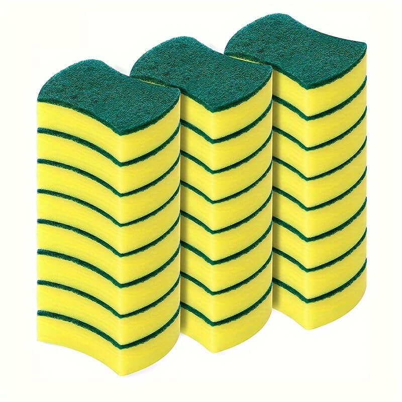 Multifunctional cleaning sponges stacked, super absorbent tool for kitchen cleaning applications.