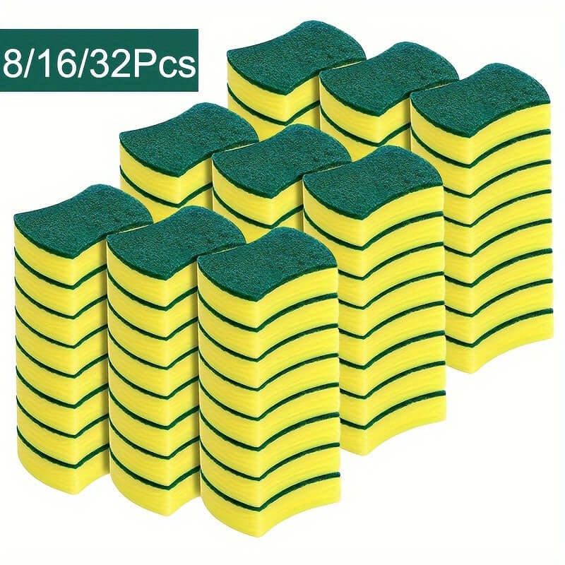 Multifunctional cleaning sponge pack, super absorbent and perfect for kitchen use, available in sets of 8, 16, or 32 pieces.