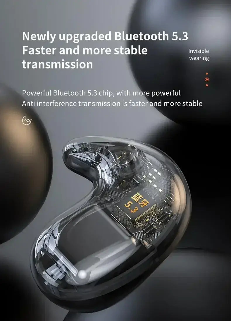 NEW X55 Wireless Sleep Earphones showcasing upgraded Bluetooth 5.3 for faster, stable transmission and superior noise reduction.
