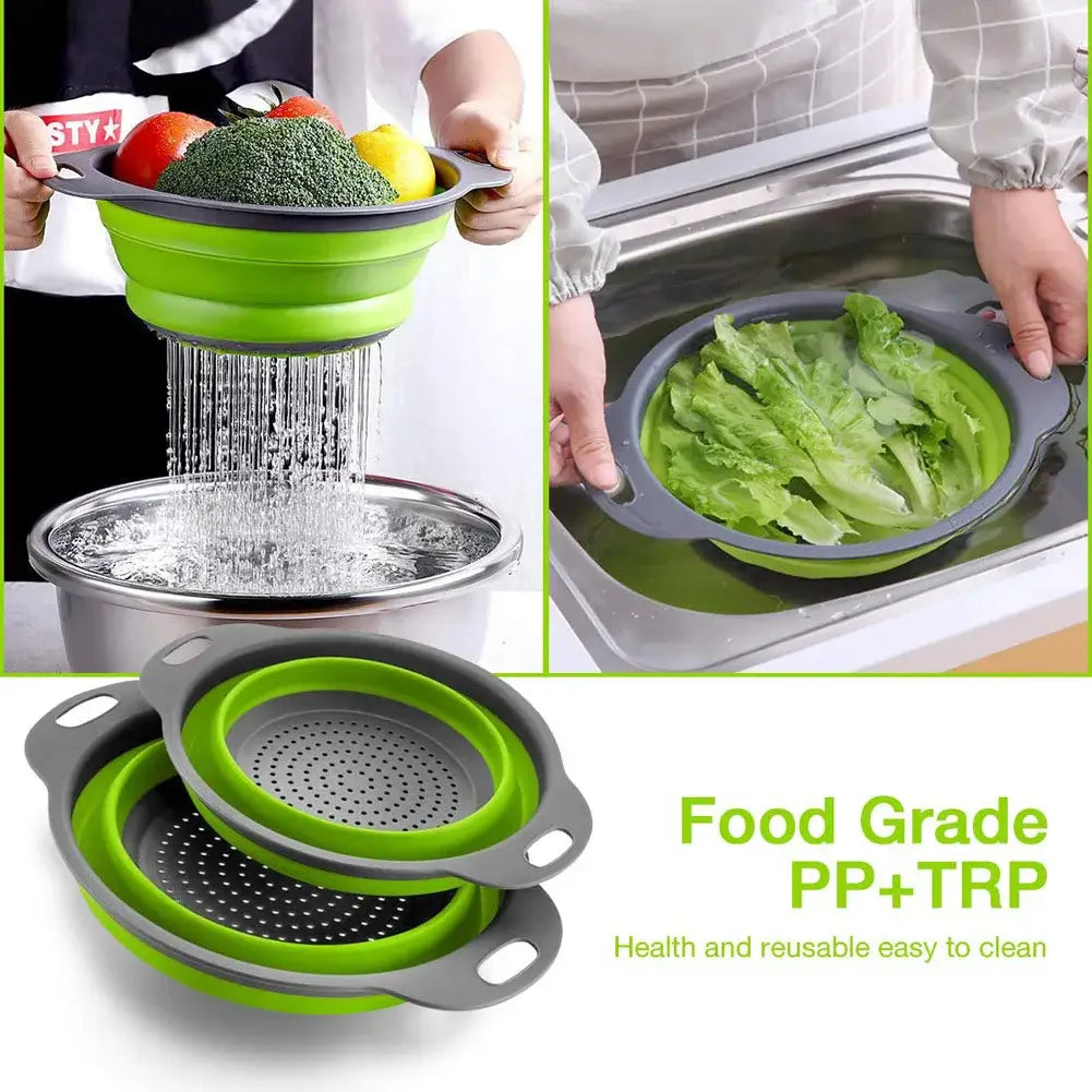 Eco-friendly silicone cleaning basket for fruits and veggies, collapsible, and easy to clean with food-grade materials.