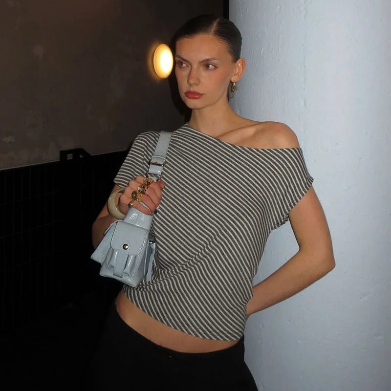 Striped Inclined Collar Crop Top Women | by Anwer Fancy | Worldwide Shipping