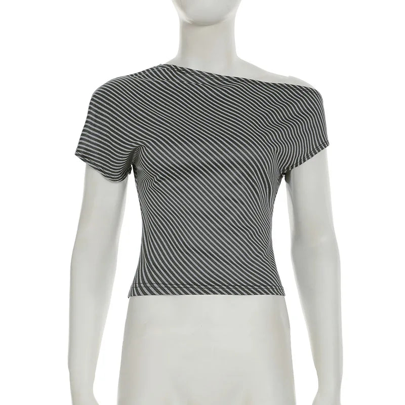 Striped Inclined Collar Crop Top Women | by Anwer Fancy | Worldwide Shipping