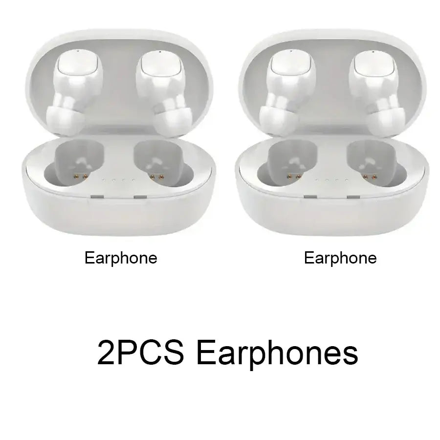 TWS A6S Wireless Noise Cancelling Bluetooth Earbuds in charging case, 2 pieces earphones.