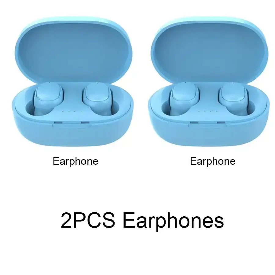 TWS A6S Wireless Noise Cancelling Bluetooth Earbuds in blue charging case, 2PCS set.