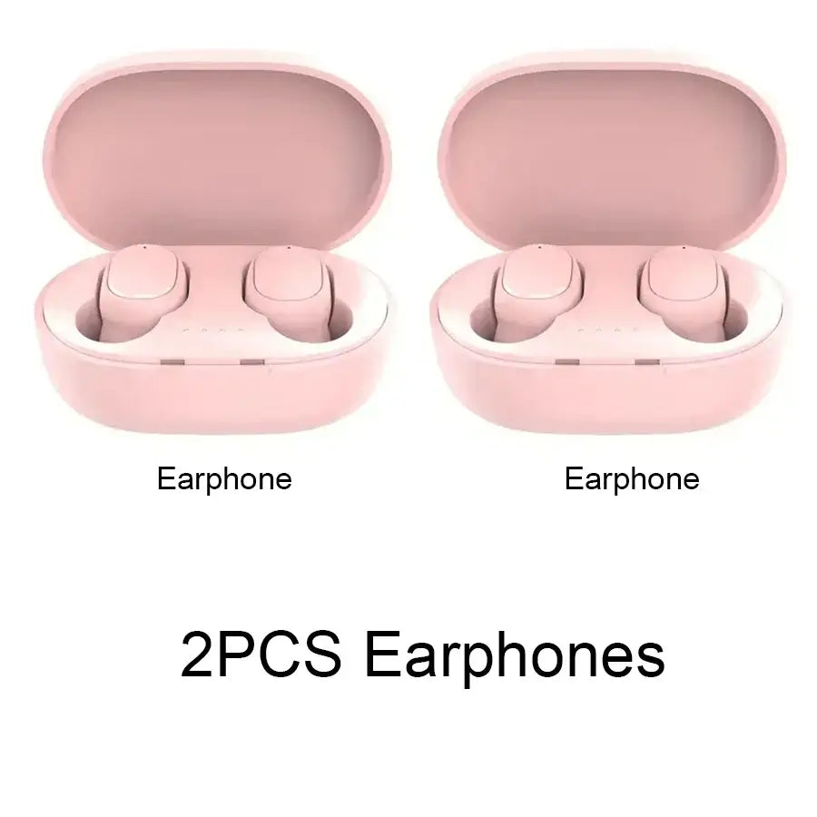Pink wireless earbuds in charging case, showcasing Briame TWS A6S Bluetooth earphones.