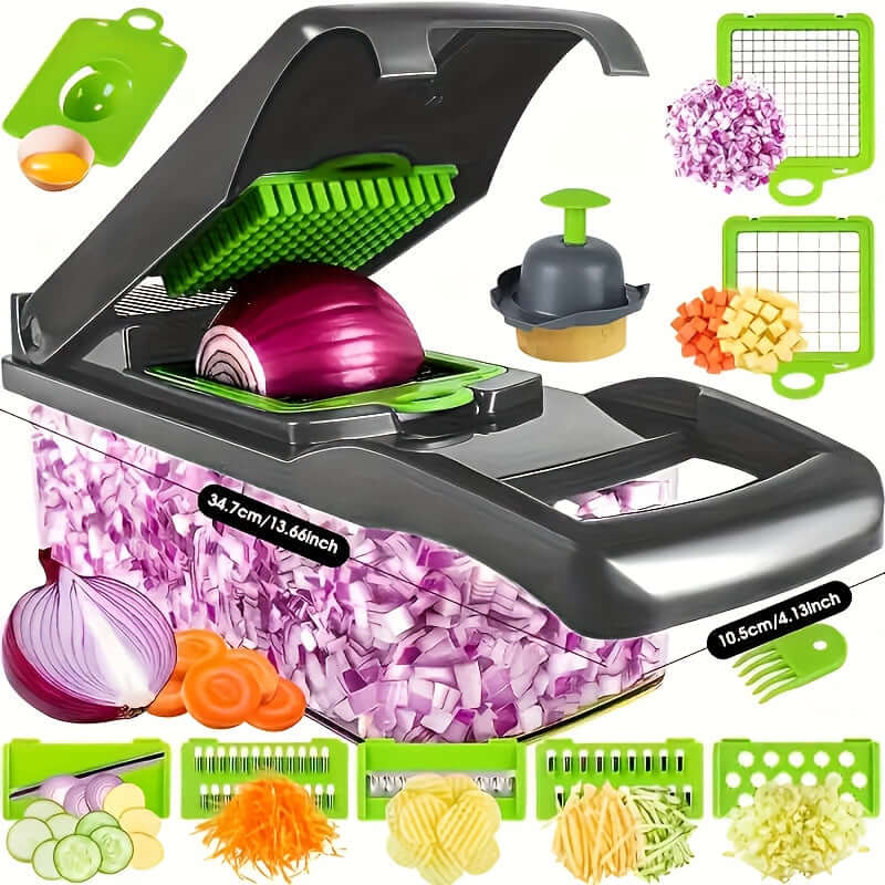 Upgraded Vegetable Chopper 15pcs Set by GOF with high-quality carbon steel blades for efficient manual chopping.