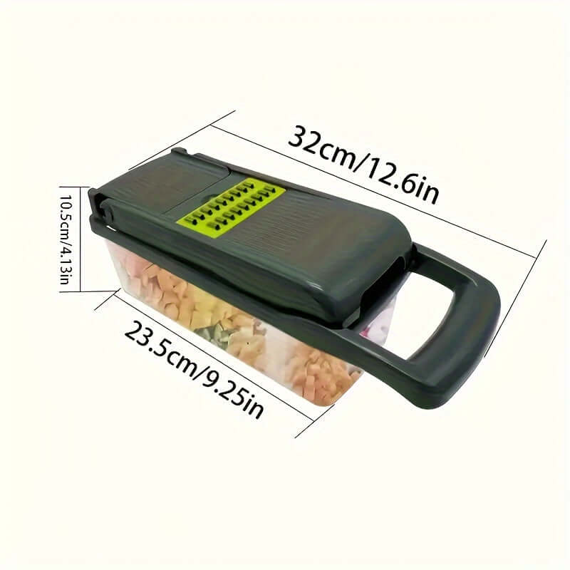 Upgraded vegetable chopper set dimensions, 32cm by 23.5cm, manual operation, high-quality carbon steel blade, by GOF.