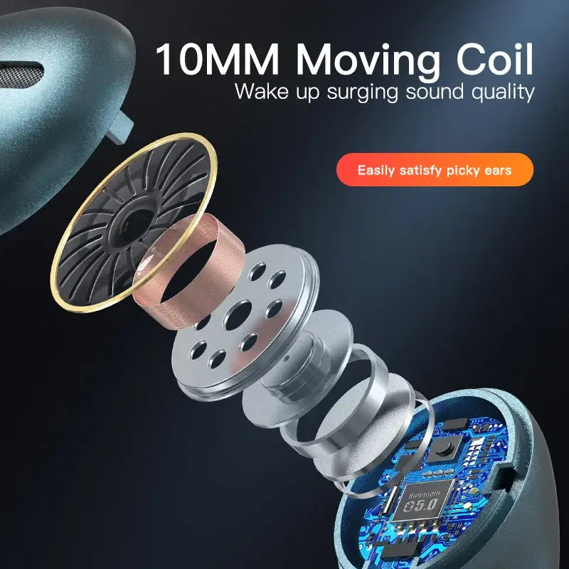 Close-up of 10MM moving coil in Xiaomi J18 wireless headset, showcasing advanced sound quality components.