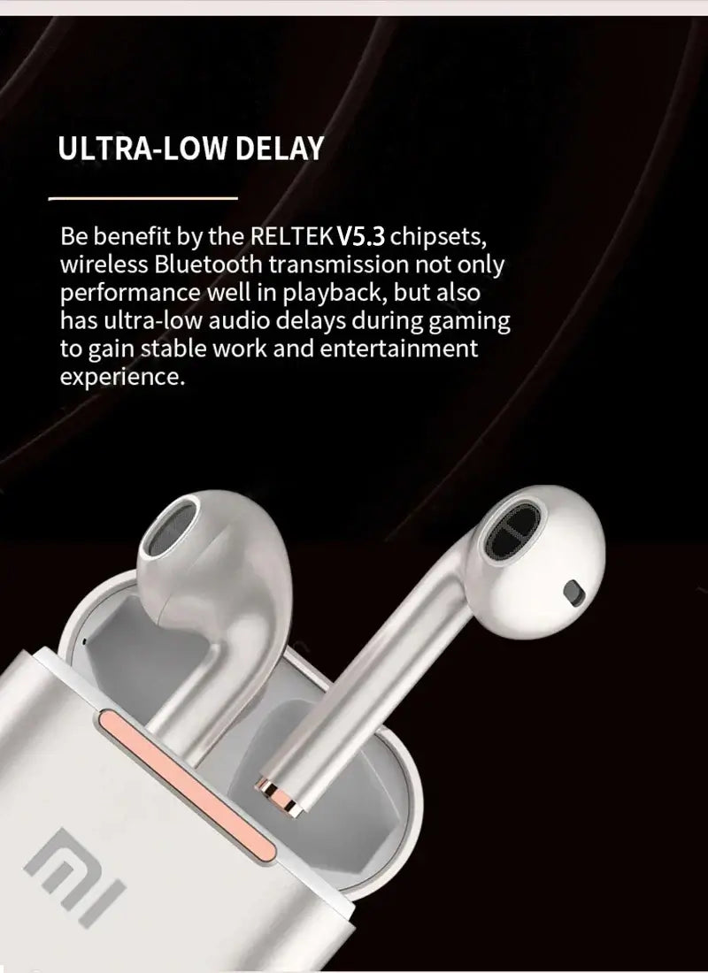Xiaomi J18 Wireless Bluetooth Headset showcasing ultra-low delay for gaming performance and entertainment.
