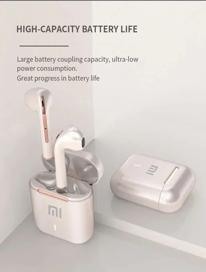 Xiaomi J18 wireless Bluetooth headset with high-capacity battery case for long-lasting power.