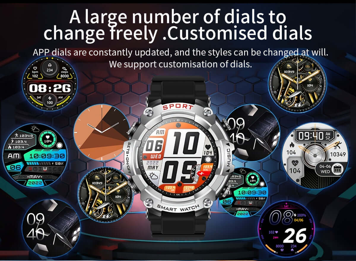 Display of customizable dials for ZSVE Mart Sports Watch showcasing various styles and features.
