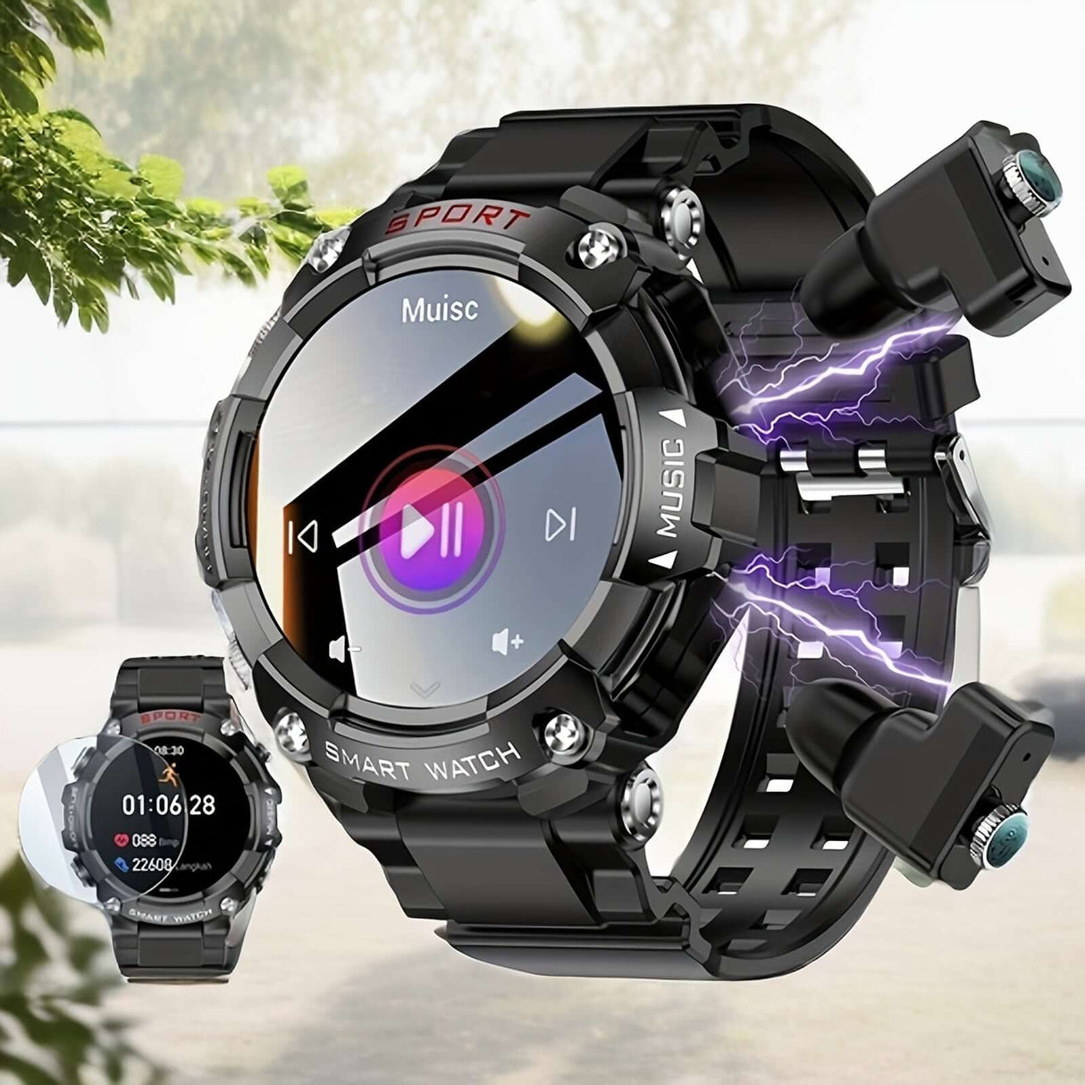 ZSVE Mart sports watch with TWS earbuds, featuring touch control and sleek design for adult users.