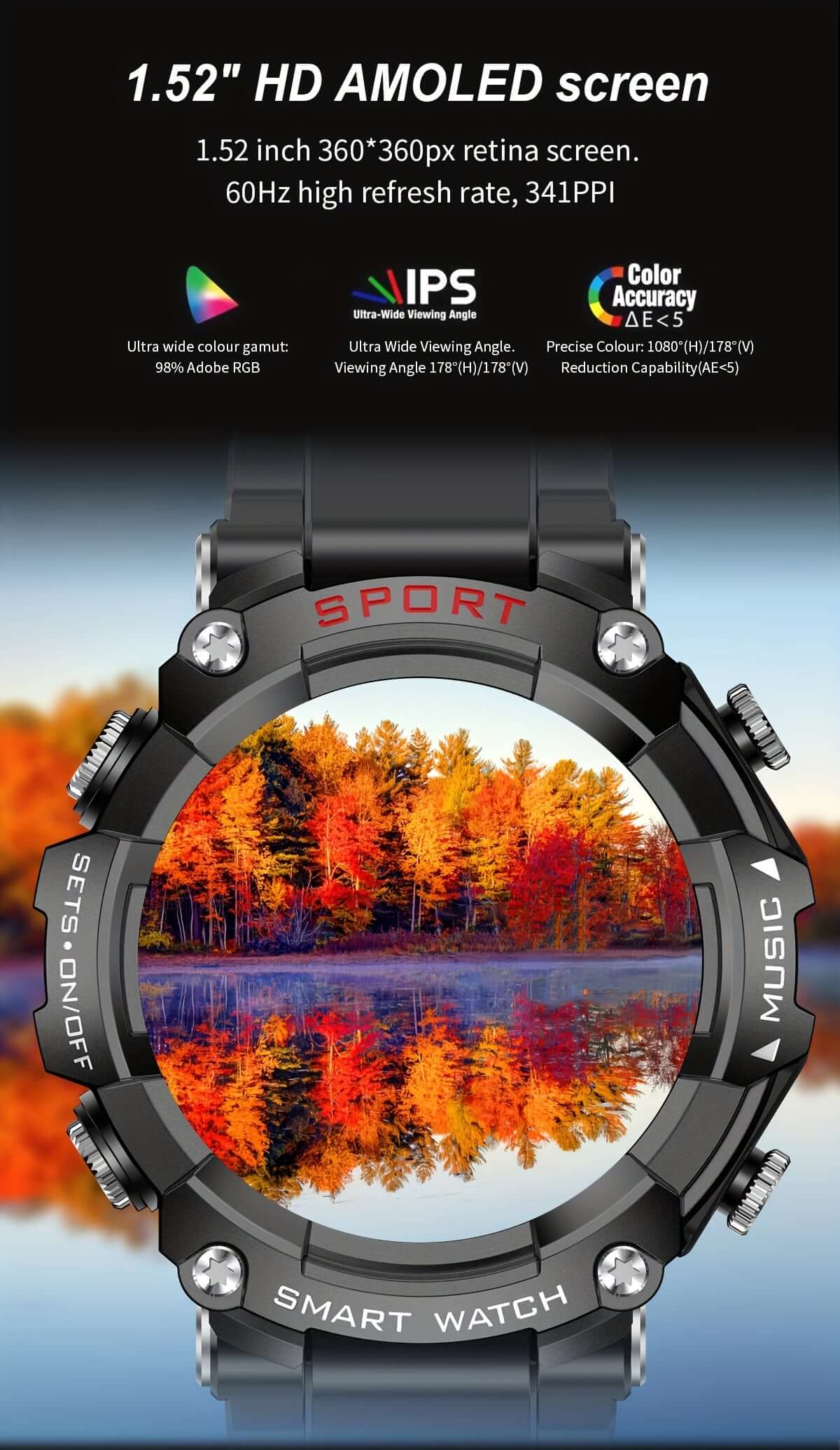 ZSVE Mart sports watch featuring a 1.52-inch HD AMOLED screen with vibrant color display and high refresh rate.