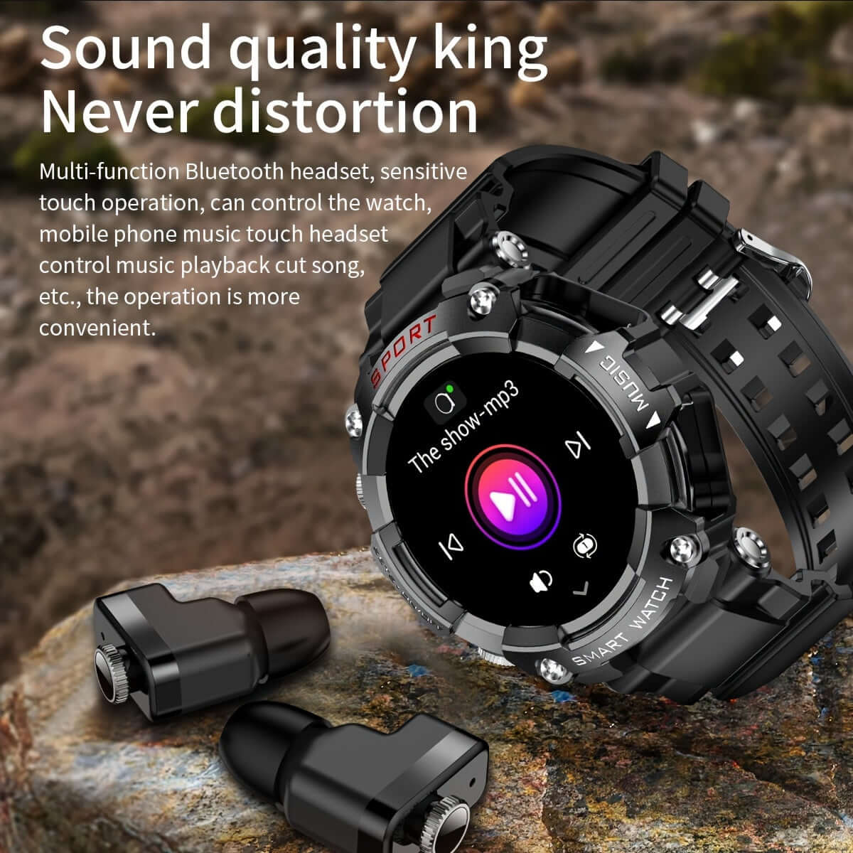 ZSVE Mart Sports Watch with TWS earbuds, featuring touch controls and Bluetooth headset for superior sound quality.
