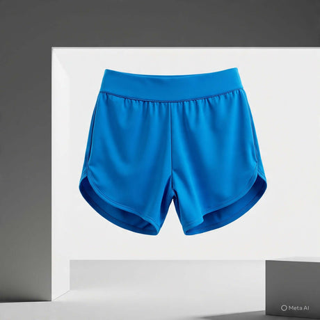 Blue curve shorts displayed on a minimalistic background, perfect for activewear and casual outings.
