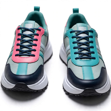 Stylish women's fashion sneakers in teal and pink with sleek design and comfortable fit.