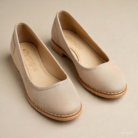 Beige women's flats with a minimal design, perfect for casual and comfortable everyday wear.