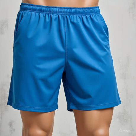 Men's plus size shorts in vibrant blue, featuring an elastic waistband and side pockets, perfect for comfortable wear.