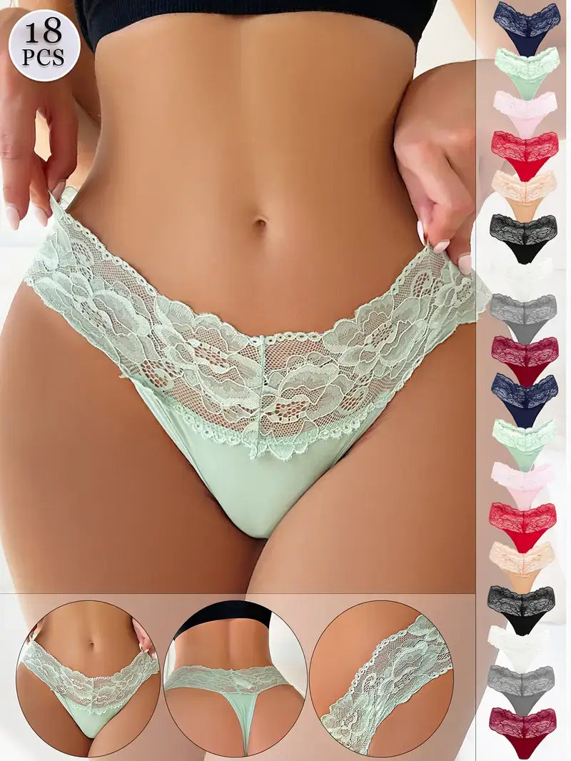 Women's lace panties collection featuring mint green and various colors, highlighting comfort and style.