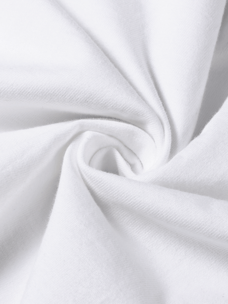 Close-up of soft, white cotton fabric showcasing micro elasticity, ideal for Y2K style women's t-shirts.