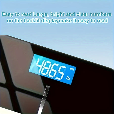 Electronic scale with a backlit display showing clear, large numbers for easy reading, designed for accurate measurement.