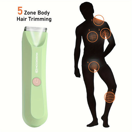 MAXGROOM body hair trimmer designed for men and women, featuring 5 zones for precise grooming.