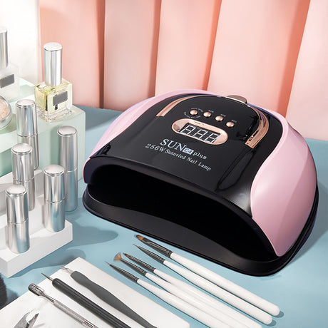 Digital tube display nail curing light, 250W SUN4 Plus, perfect for professional nail care, includes power adapter.