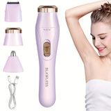 3-in-1 Women's Electric Shaver Kit for smooth grooming, includes charger and interchangeable heads for underarm use.