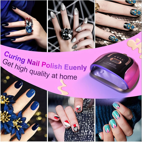 High-quality nail curing light for even polish application at home, featuring a digital display and chic nail designs.