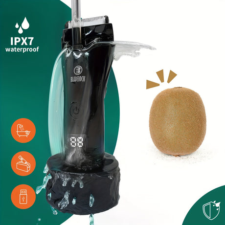 Professional body hair trimmer, IPX7 waterproof, rechargeable, USB charging, ideal for multipurpose grooming.