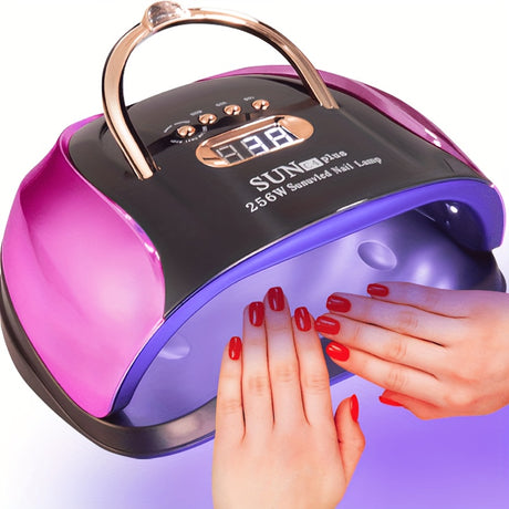 Nail curing light with digital display and hands inside, designed for easy gel nail curing at home.