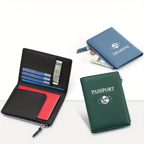 RFID passport holder wallet, lightweight and anti-theft design, featuring multiple card slots and zipper closure.