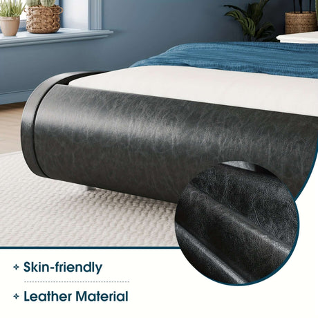 Close-up of WEEWAY Modern Platform Bed Frame showcasing skin-friendly leather material.