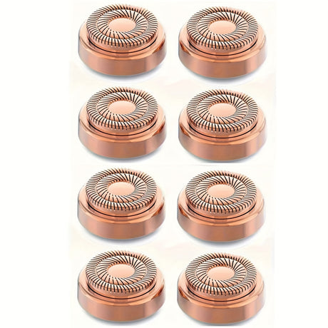 Set of eight copper hair trimmer replacement blades with spiral design, suitable for various grooming needs.