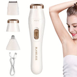 3-in-1 women's electric shaver kit with rechargeable battery, USB powered, suitable for smooth underarm grooming.