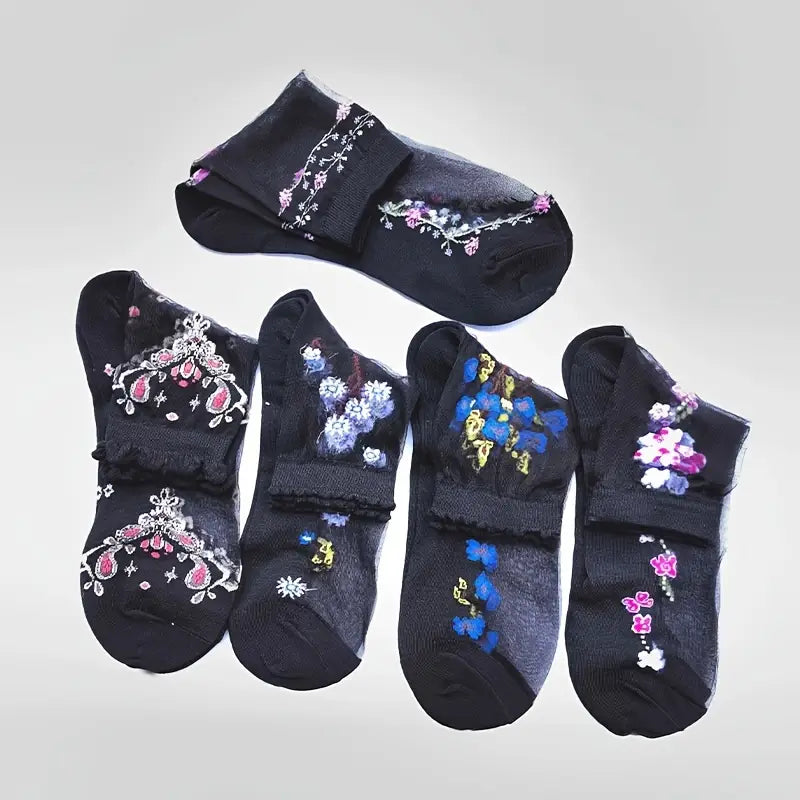 5 Pairs of Warm Leg Warmers for Women with Floral See